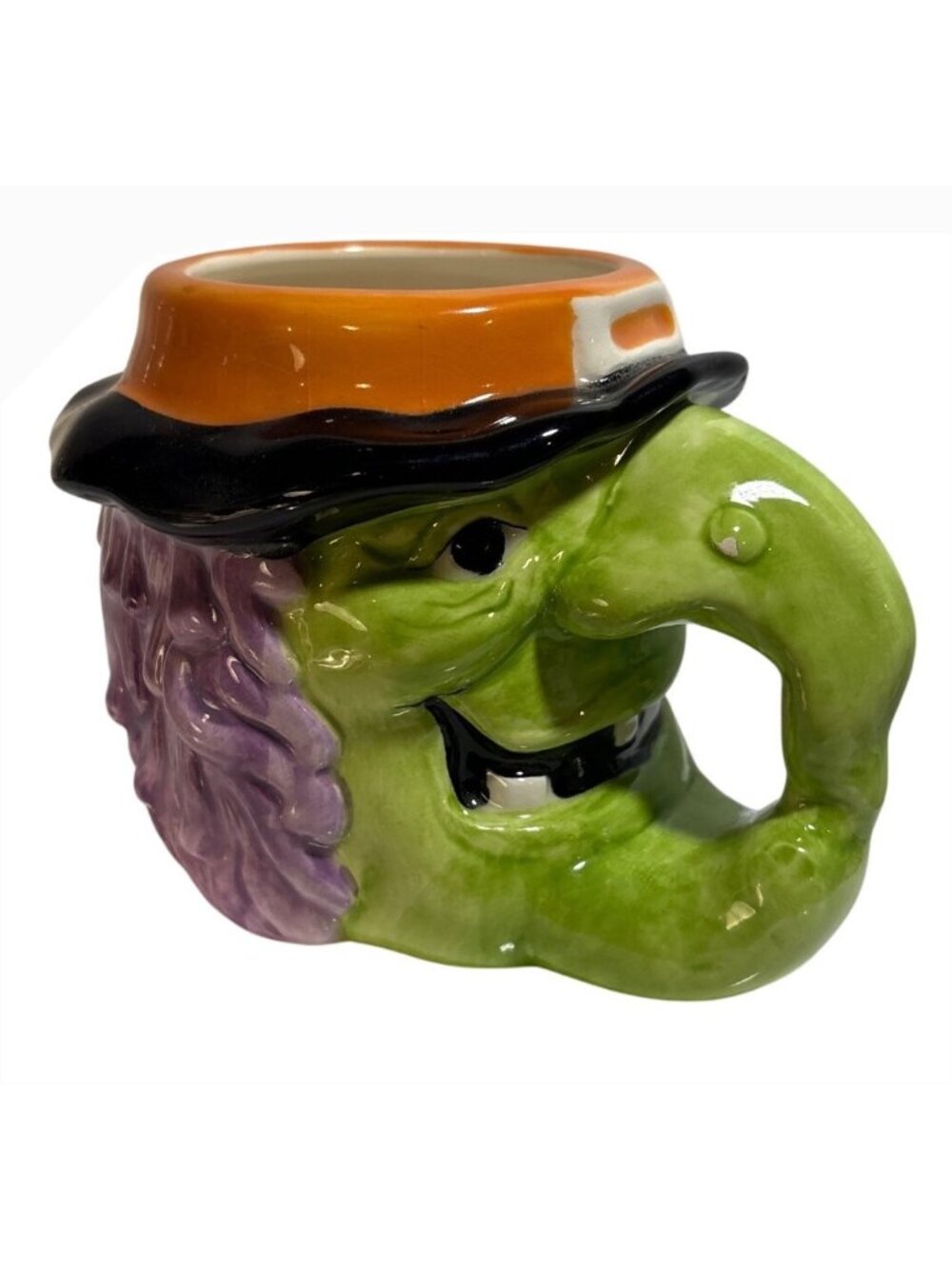 Applause Ceramic Witch Mug 3D Green Face Orange Hat Purple Hair Halloween Themed